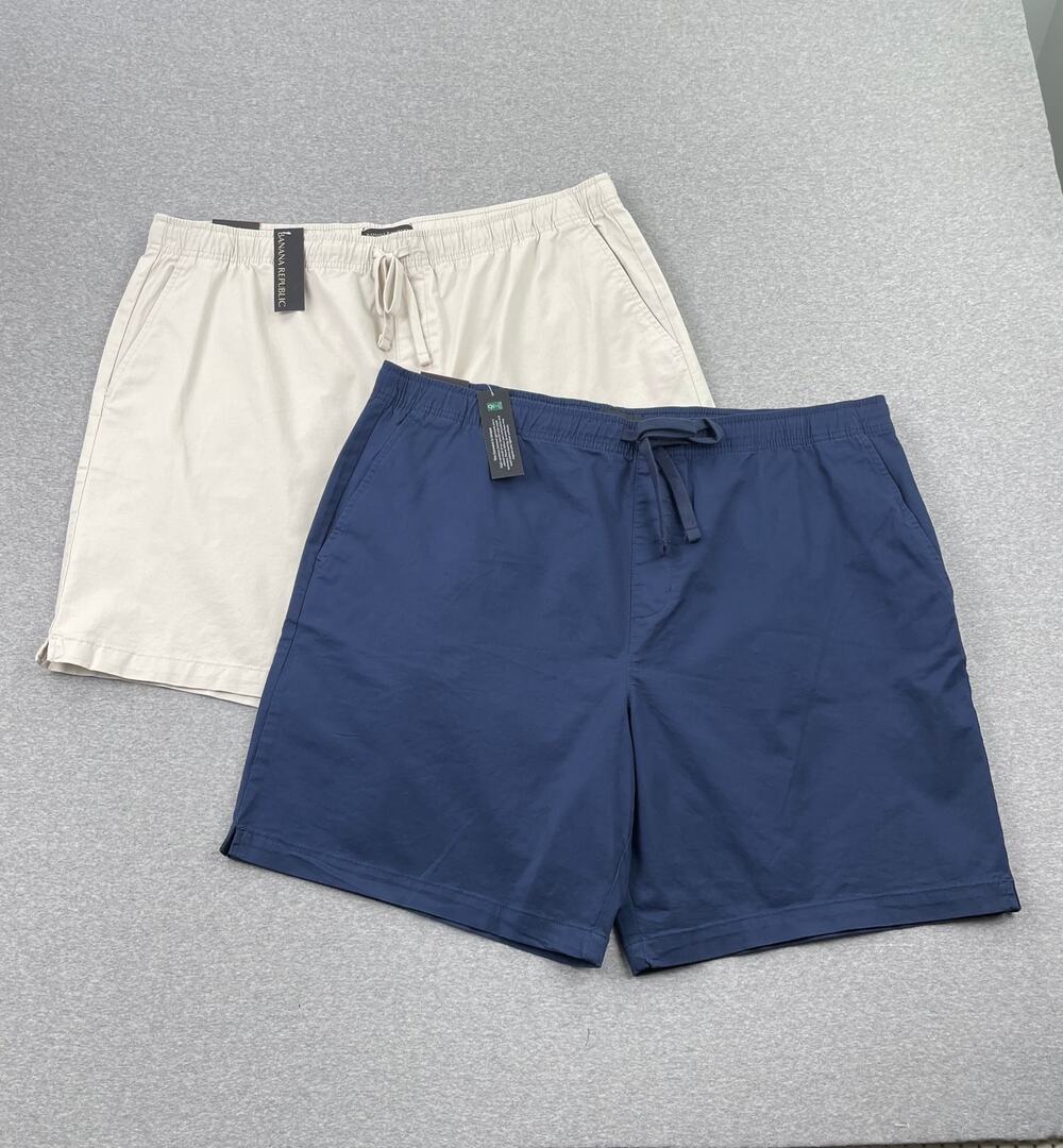 NWT Lot of 2 Banana Republic Mens XXL Pull-On Shorts Khaki Blue Stretch Cotton